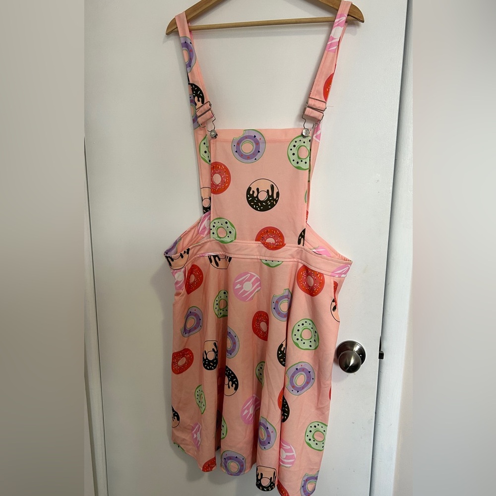 SHEIN Pink Donut-Print Suspender Skirt